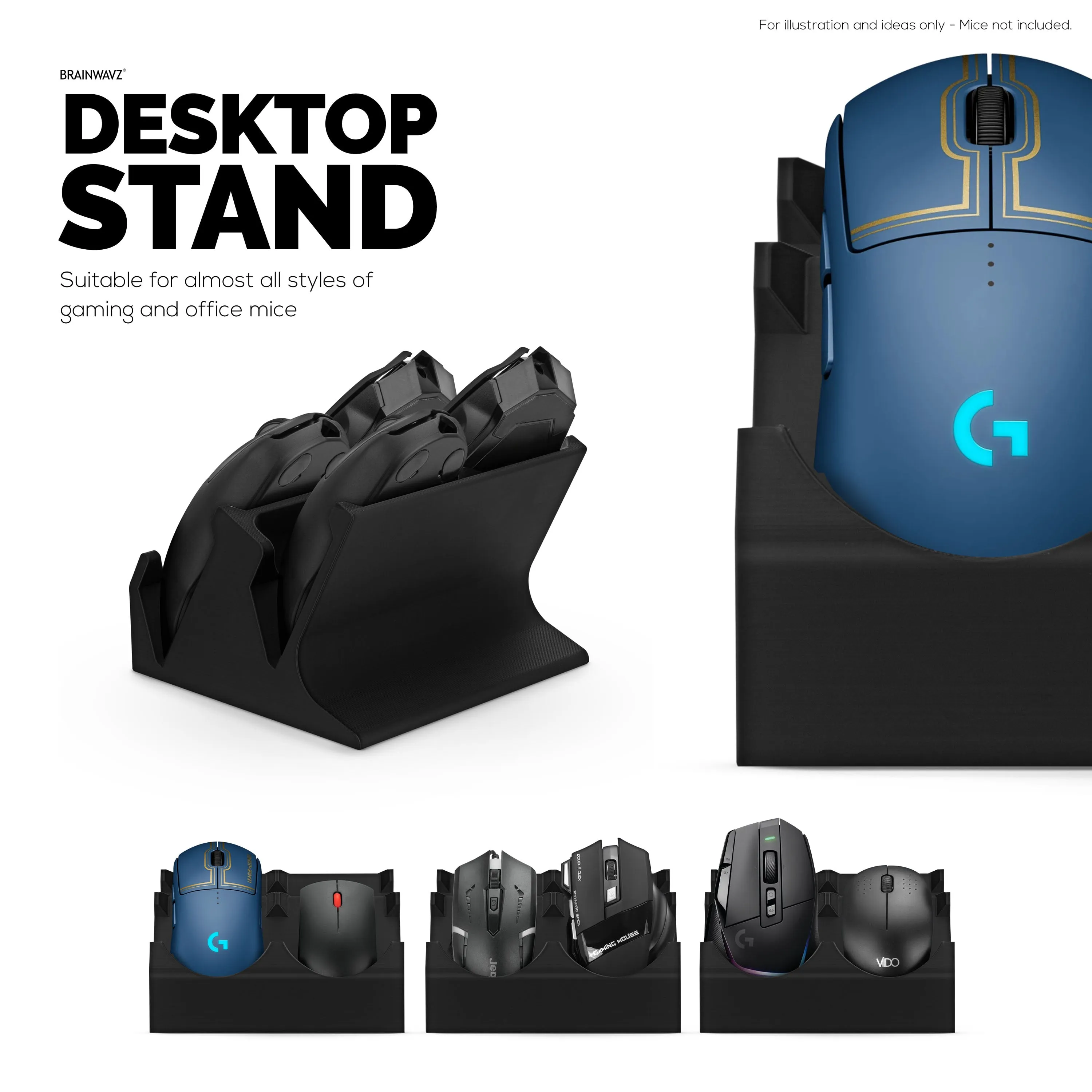 Desktop Quad PC Mouse Stand Holder for Gaming & Office Mice From Logitech, Razer, Corsair & More