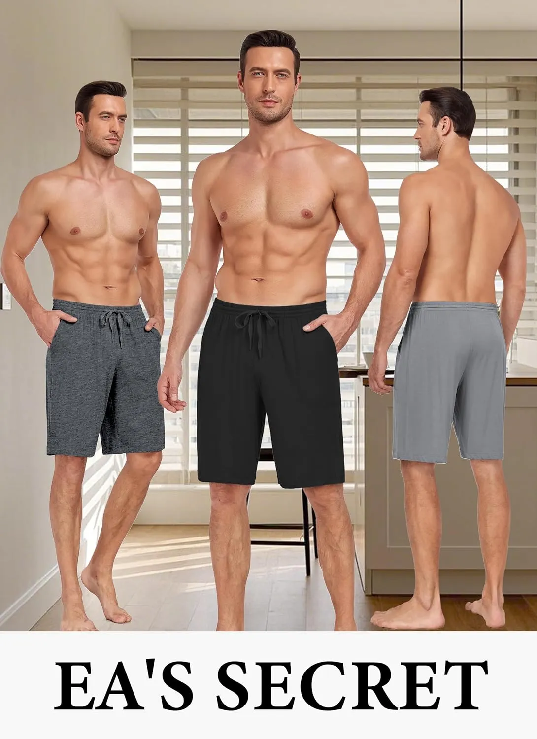 EA'S SECRET Mens Pajama Shorts Bamboo Drawstring Men's Sleep Shorts Soft Lounge Pajama Bottoms with Pockets 2 Pack