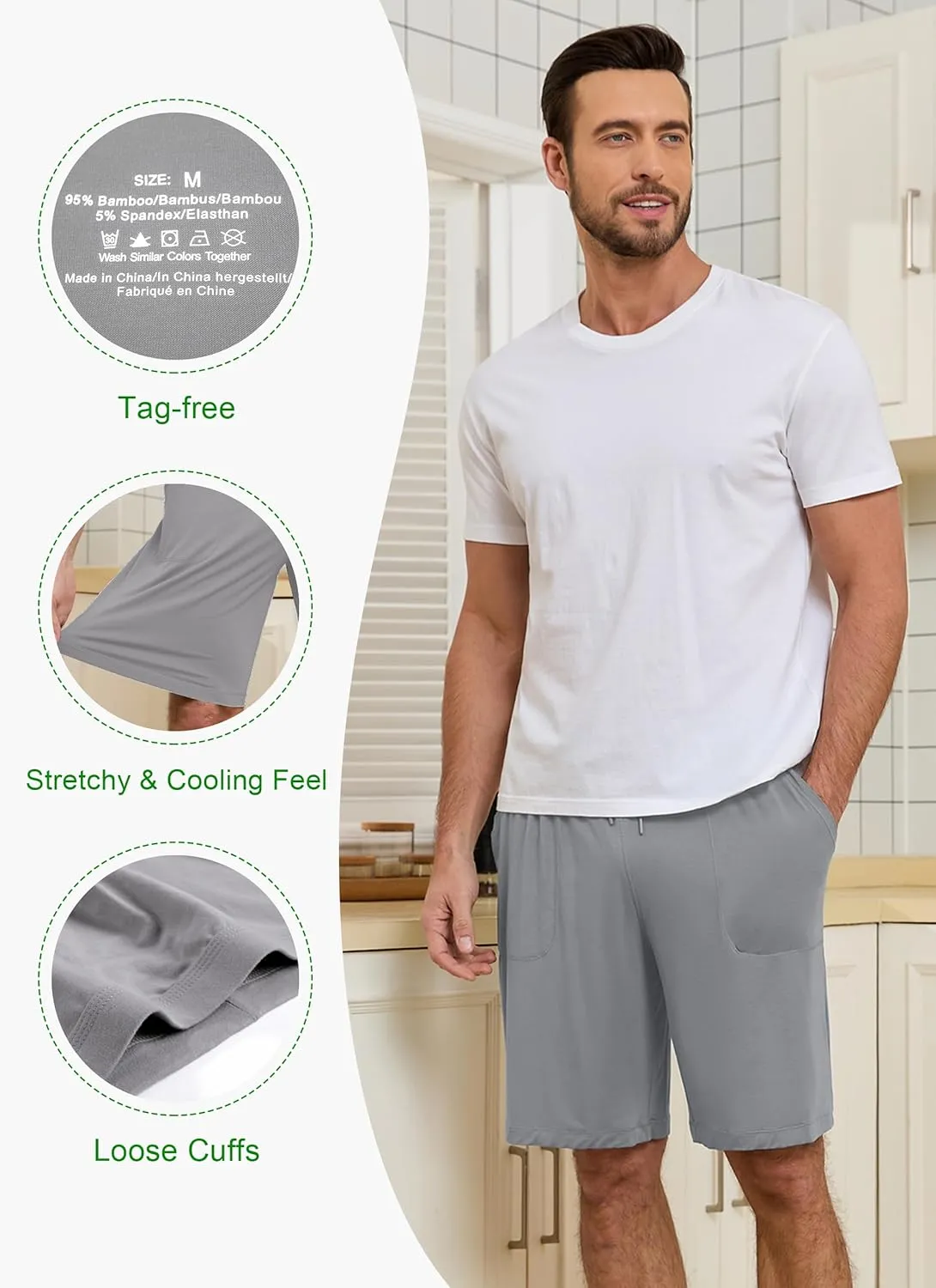 EA'S SECRET Mens Pajama Shorts Bamboo Drawstring Men's Sleep Shorts Soft Lounge Pajama Bottoms with Pockets 2 Pack