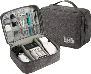 Electronic Accessories Organizer, Portable Travel Cable Storage Bag Tech Pouch with Adjustable Compartments Water-Resistant Handbag for Smart Device Cords Chargers Hard Drives Gadgets