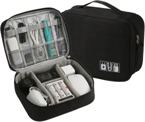 Electronic Accessories Organizer, Portable Travel Cable Storage Bag Tech Pouch with Adjustable Compartments Water-Resistant Handbag for Smart Device Cords Chargers Hard Drives Gadgets