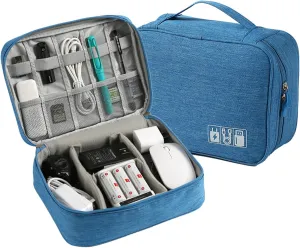 Electronic Accessories Organizer, Portable Travel Cable Storage Bag Tech Pouch with Adjustable Compartments Water-Resistant Handbag for Smart Device Cords Chargers Hard Drives Gadgets