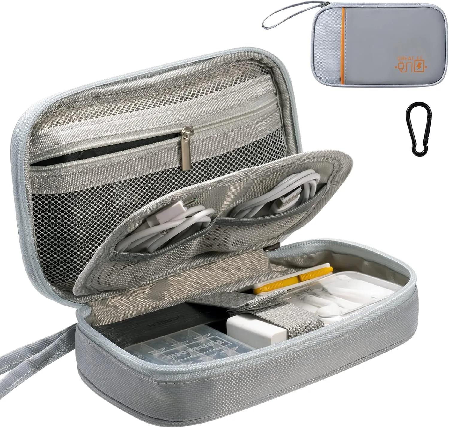 Electronics Organizer, OrgaWise Electronic Accessories Bag Travel Waterproof for iPad Mini, Kindle, Hard Drives, Cables, Chargers (S2-Grey)