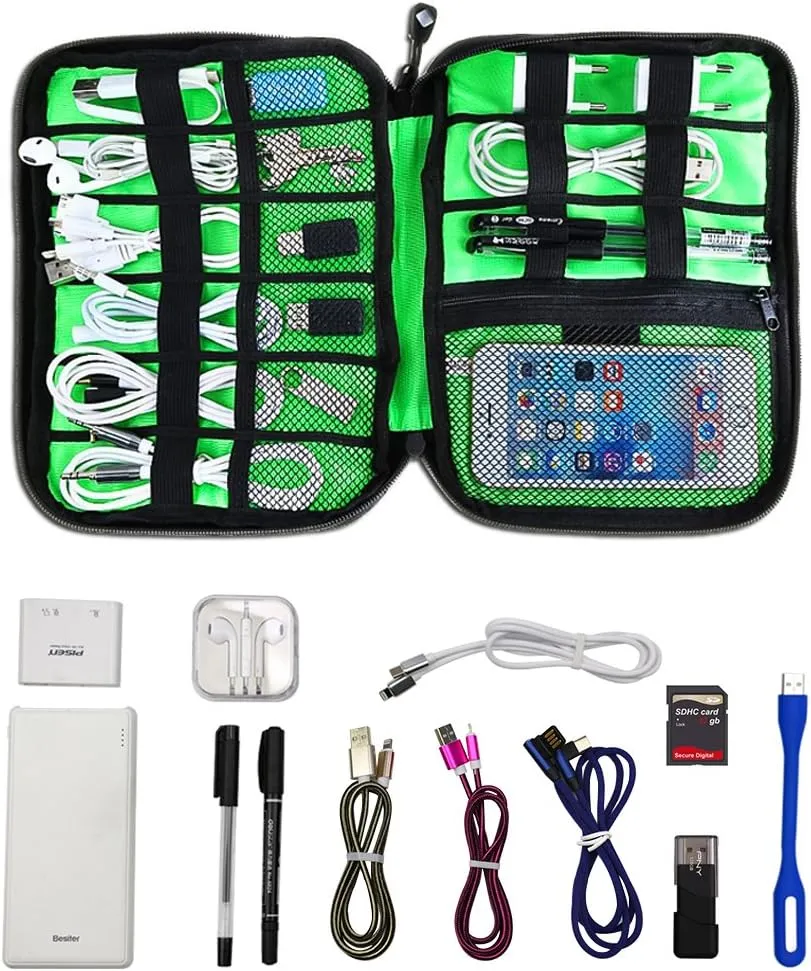 Electronics Phone Accessories Travel Bag Organizer, Waterproof Portable Cable Organizer Bag, Electronics Travel Gadget Carry Bag for Cables Cords Chargers Plugs etc(M,Blue)