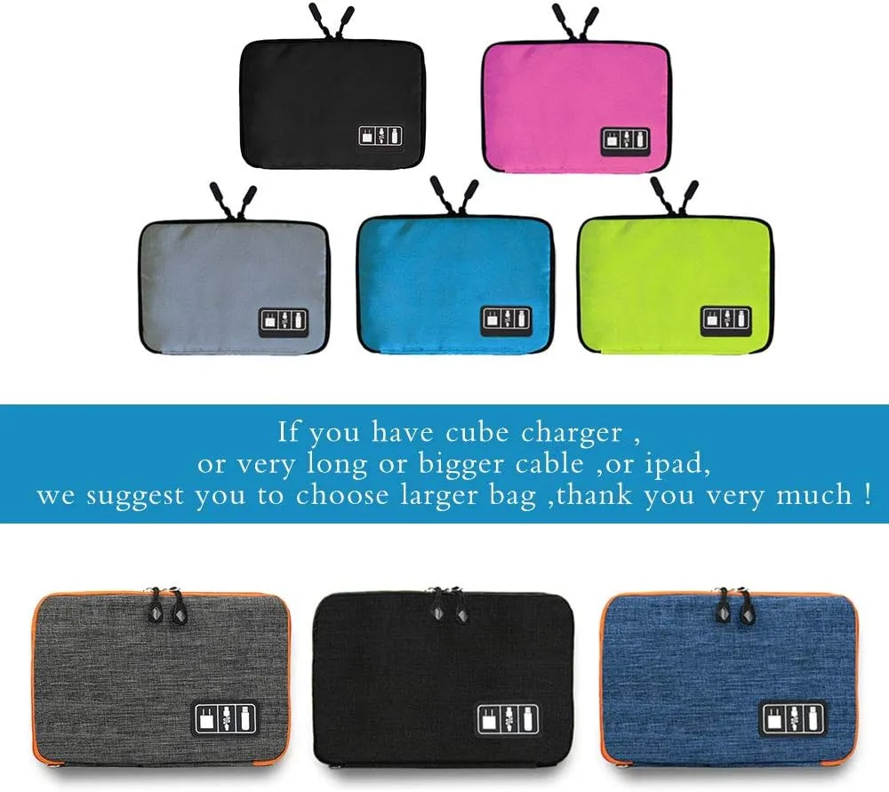 Electronics Phone Accessories Travel Bag Organizer, Waterproof Portable Cable Organizer Bag, Electronics Travel Gadget Carry Bag for Cables Cords Chargers Plugs etc(M,Blue)