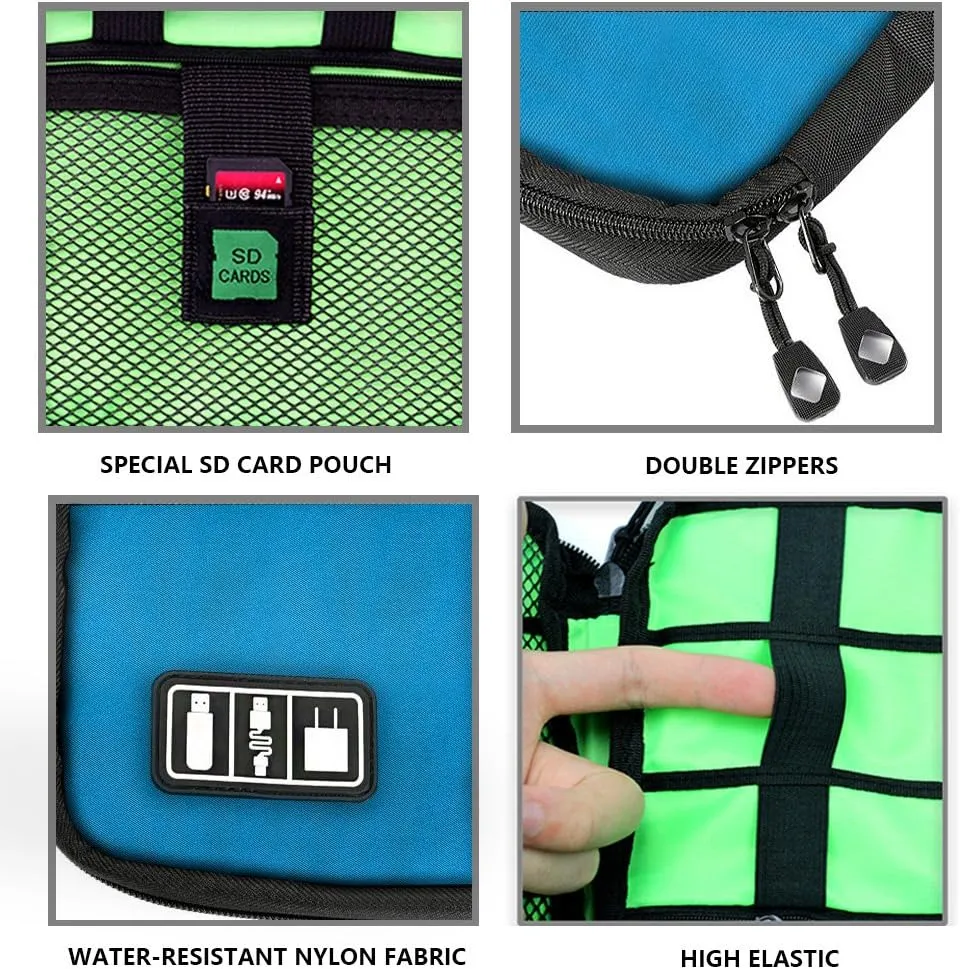 Electronics Phone Accessories Travel Bag Organizer, Waterproof Portable Cable Organizer Bag, Electronics Travel Gadget Carry Bag for Cables Cords Chargers Plugs etc(M,Blue)