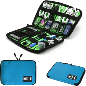 Electronics Phone Accessories Travel Bag Organizer, Waterproof Portable Cable Organizer Bag, Electronics Travel Gadget Carry Bag for Cables Cords Chargers Plugs etc(M,Blue)