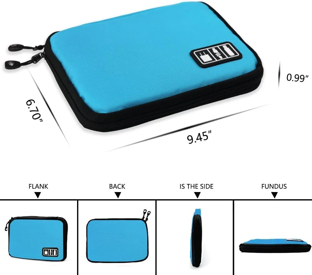 Electronics Phone Accessories Travel Bag Organizer, Waterproof Portable Cable Organizer Bag, Electronics Travel Gadget Carry Bag for Cables Cords Chargers Plugs etc(M,Blue)