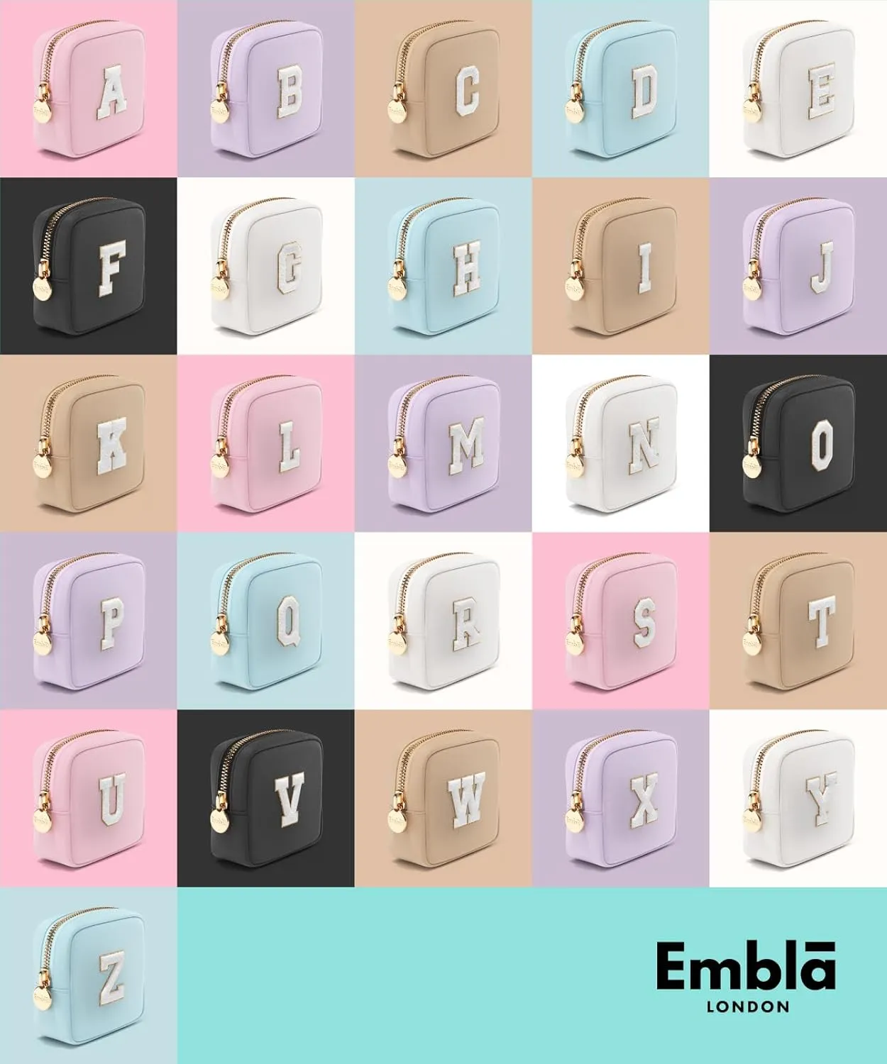 Embla Preppy Makeup Bag Travel Cosmetic Pouch, Cute Make up Case with Personalized Initial, Girls Zipper Pouch Purse Cosmetics Organizer Tote, Waterproof Travel Skincare Makeup Bag, White (Letter A)