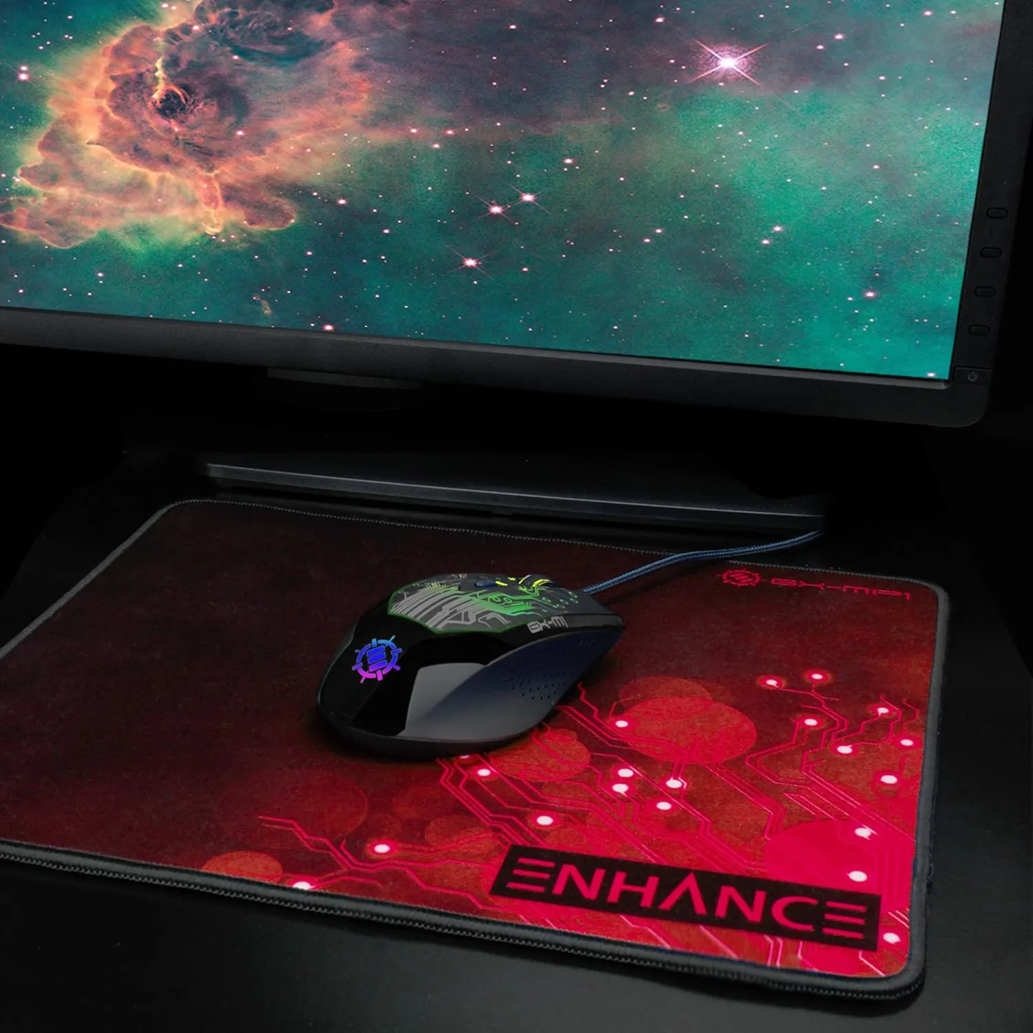 ENHANCE Large Gaming Mouse Pad XL - Big Mouse Mat , Anti-Fray Stitching , Non-Slip Rubber Base , High Precision Tracking for Thick Mousepad Smooth Cloth Fabric Professional Esports Mat (Red)