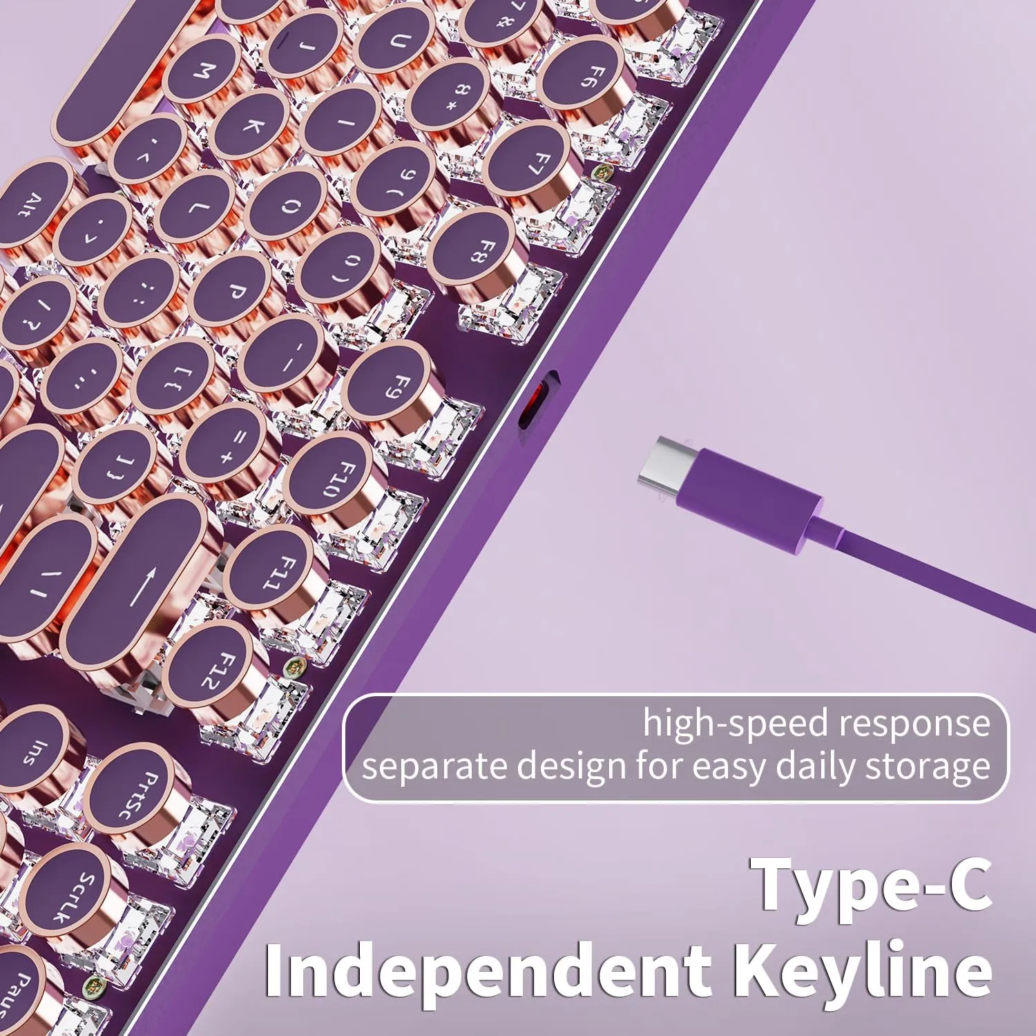 EWEADN Typewriter Style Mechanical Gaming Keyboard, Wired Mechanical Keyboards,104 Keys Backlit LED Keyboards, Media Control Knob, Wired Computer Keyboard Pink Switch for Windows/Mac/PC-Purple