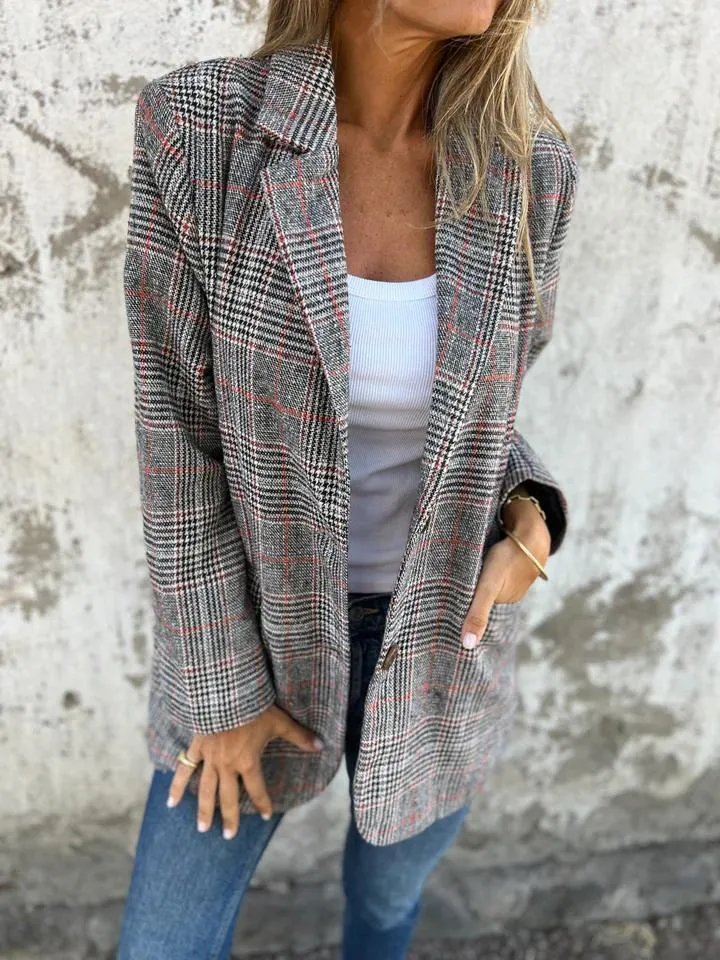 Fall Lapel Collar Slim Button Plaid Small Suit For Women