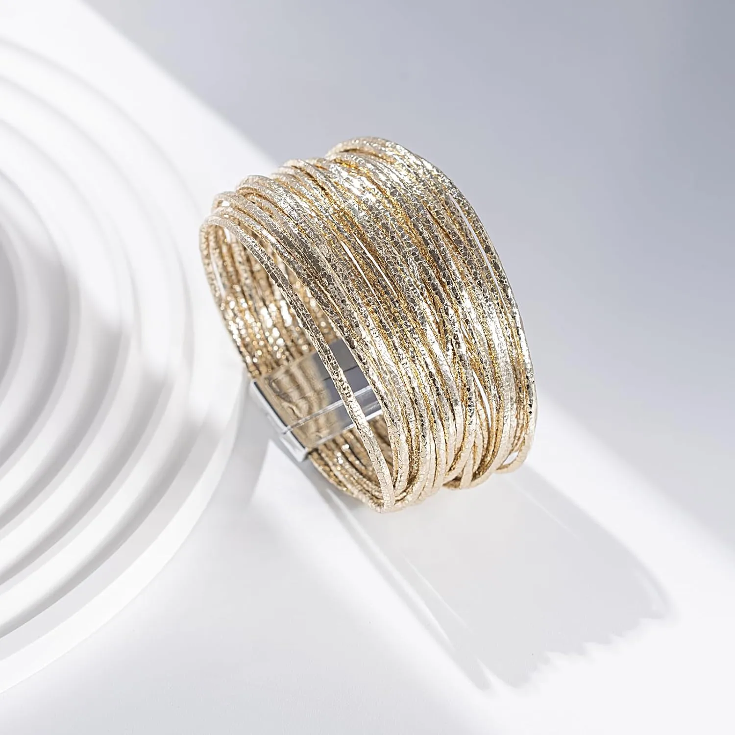 FANCY SHINY Boho Leather Bangle Bracelets Stackable Layer Wrap Strand Bracelets with Magnetic Clasp Handmade Trendy Jewelry for Women