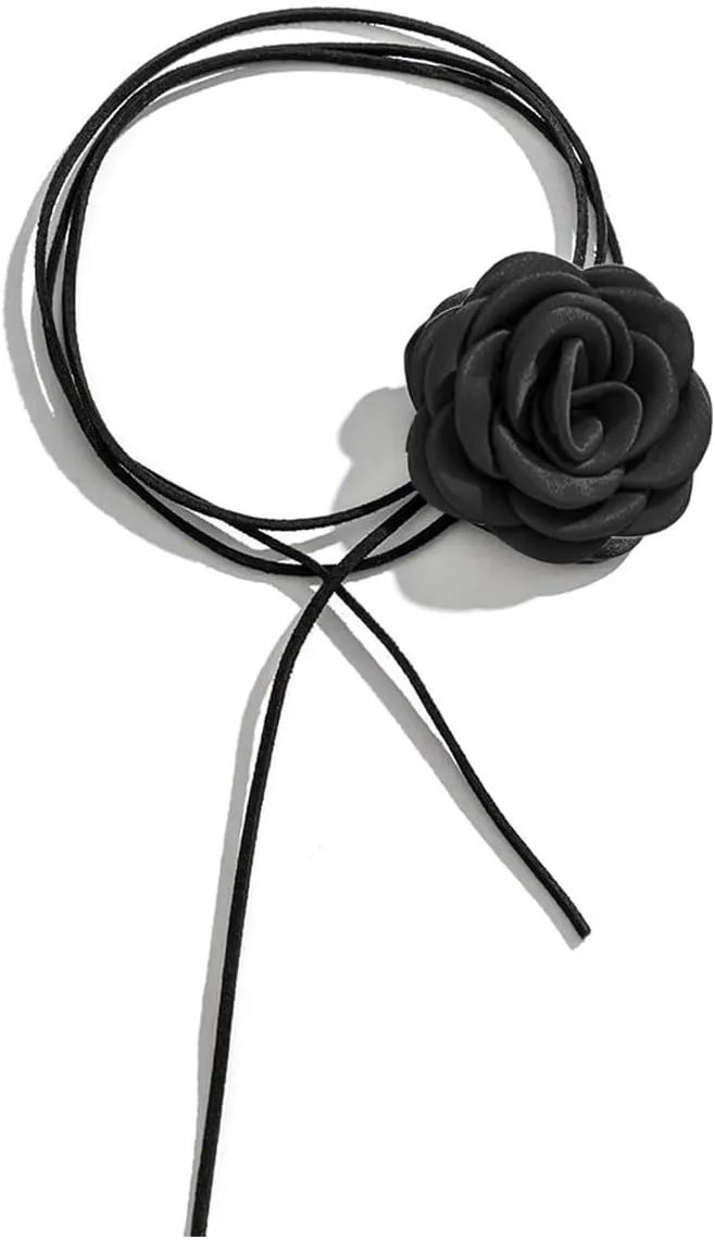 Flower Choker for Women Rose Choker Necklace Big Flower Velvet Choker Floral Choker Rose Flower Choker Lace Choker Women's Choker Necklaces Bride Wedding Party Summer Necklaces