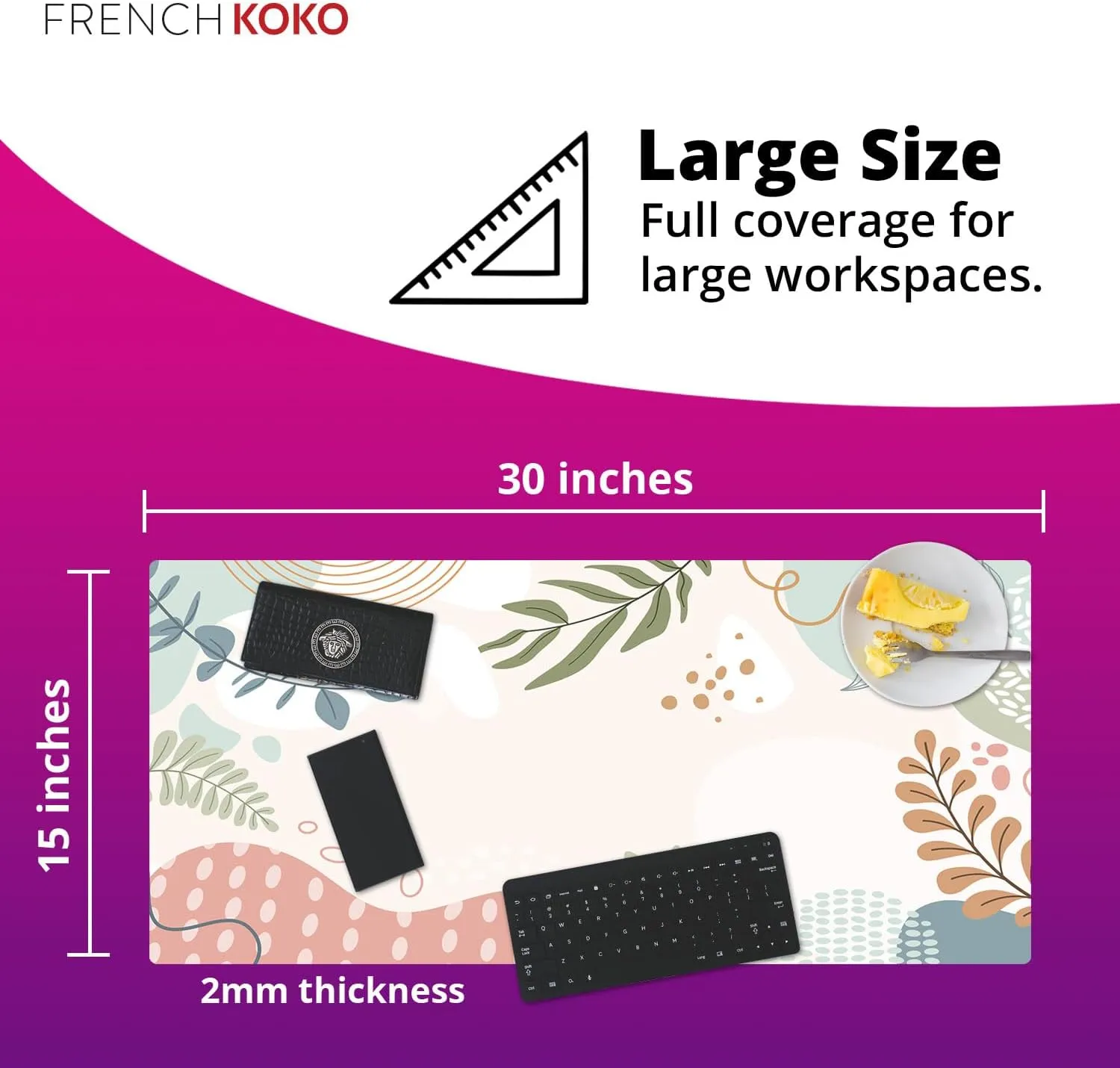 French KOKO Large Desk Mat - XL Desk Pad for Keyboard & Mouse - Cute Home Office Essentials