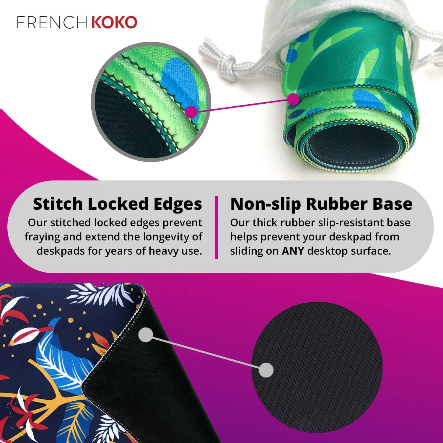 French KOKO Large Desk Mat - XL Desk Pad for Keyboard & Mouse - Cute Home Office Essentials