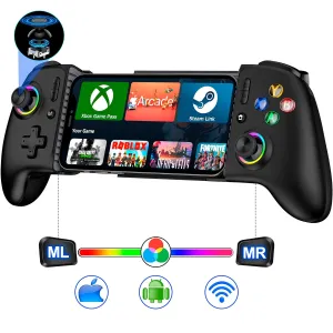 Full-Size Phone Controller - Mobile Gaming Controller with Hall Effect Joysticks & Triggers,Cool Dynamic Light - No Dead Zone,800mAh Battery,Retractable Phone Case Support, Controller for iphone and Android