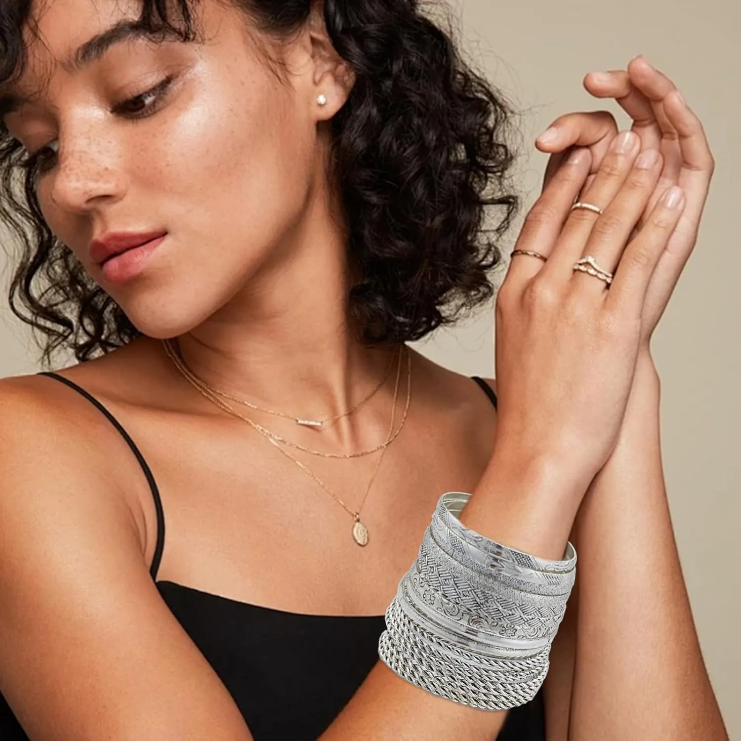 FUNOJOY Boho Bangle Bracelets for Women Multi Layer Stackable Textured Bracelets Boho Jewelrys Set for Women - 10~20Pcs