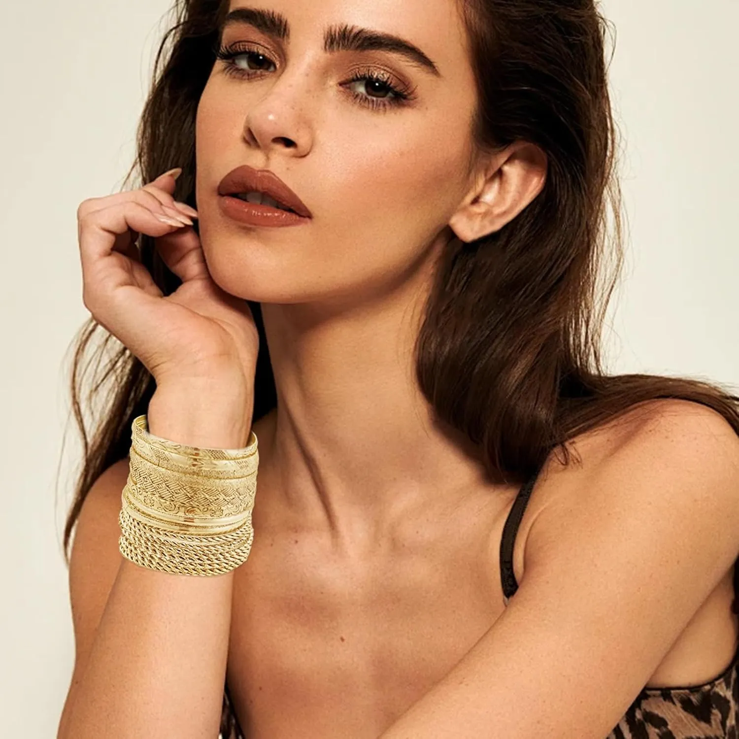 FUNOJOY Boho Bangle Bracelets for Women Multi Layer Stackable Textured Bracelets Boho Jewelrys Set for Women - 10~20Pcs