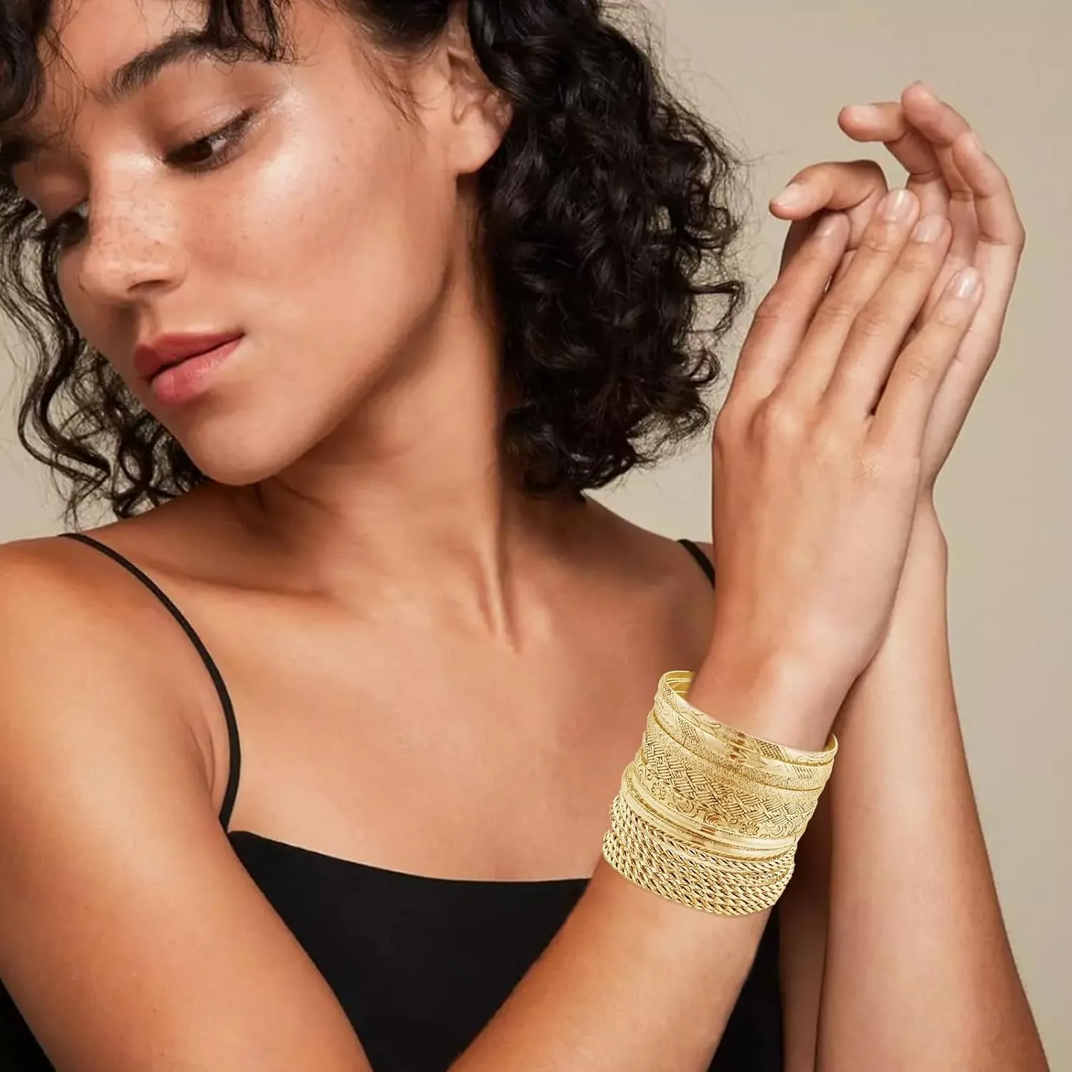 FUNOJOY Boho Bangle Bracelets for Women Multi Layer Stackable Textured Bracelets Boho Jewelrys Set for Women - 10~20Pcs