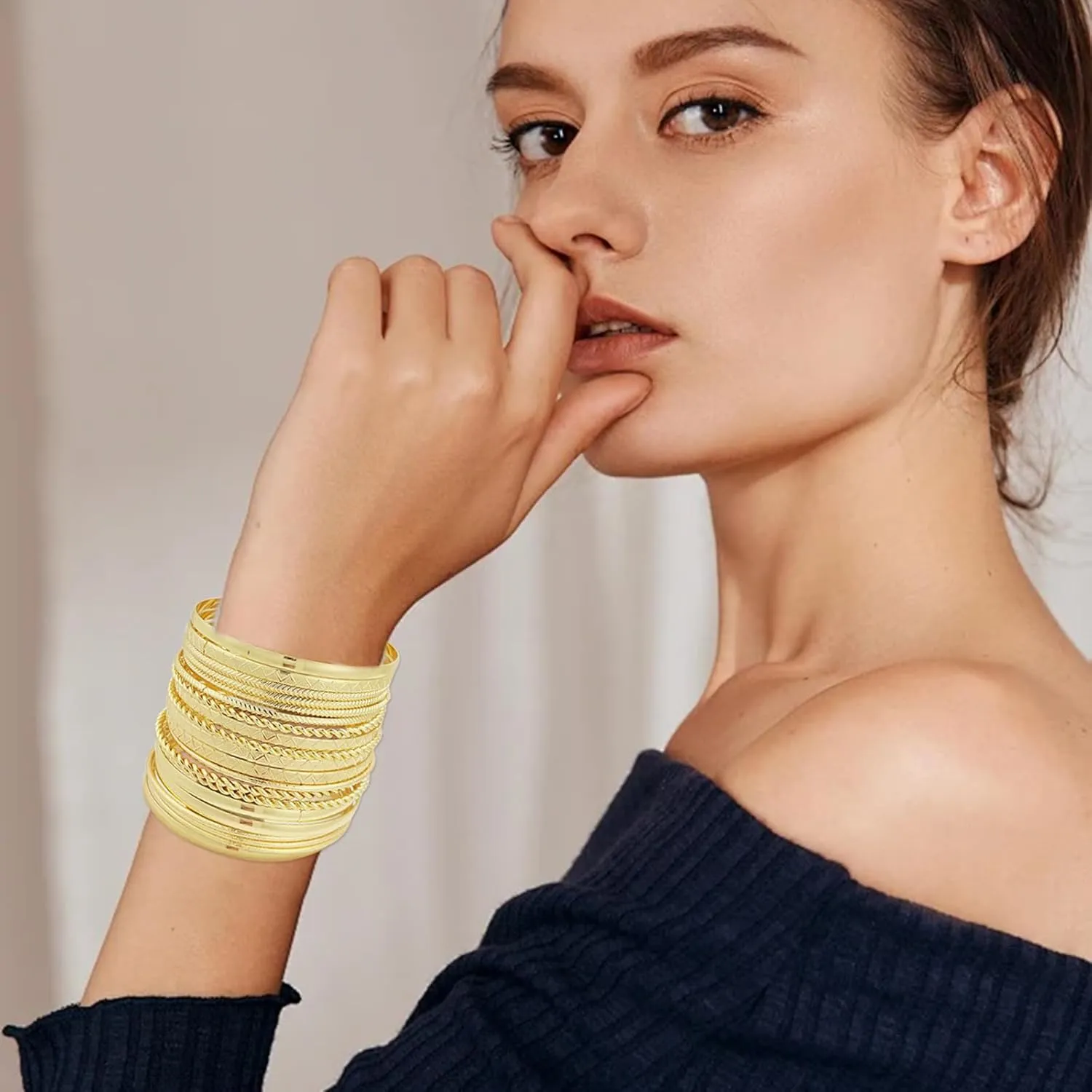 FUNOJOY Boho Bangle Bracelets for Women Multi Layer Stackable Textured Bracelets Boho Jewelrys Set for Women - 10~20Pcs
