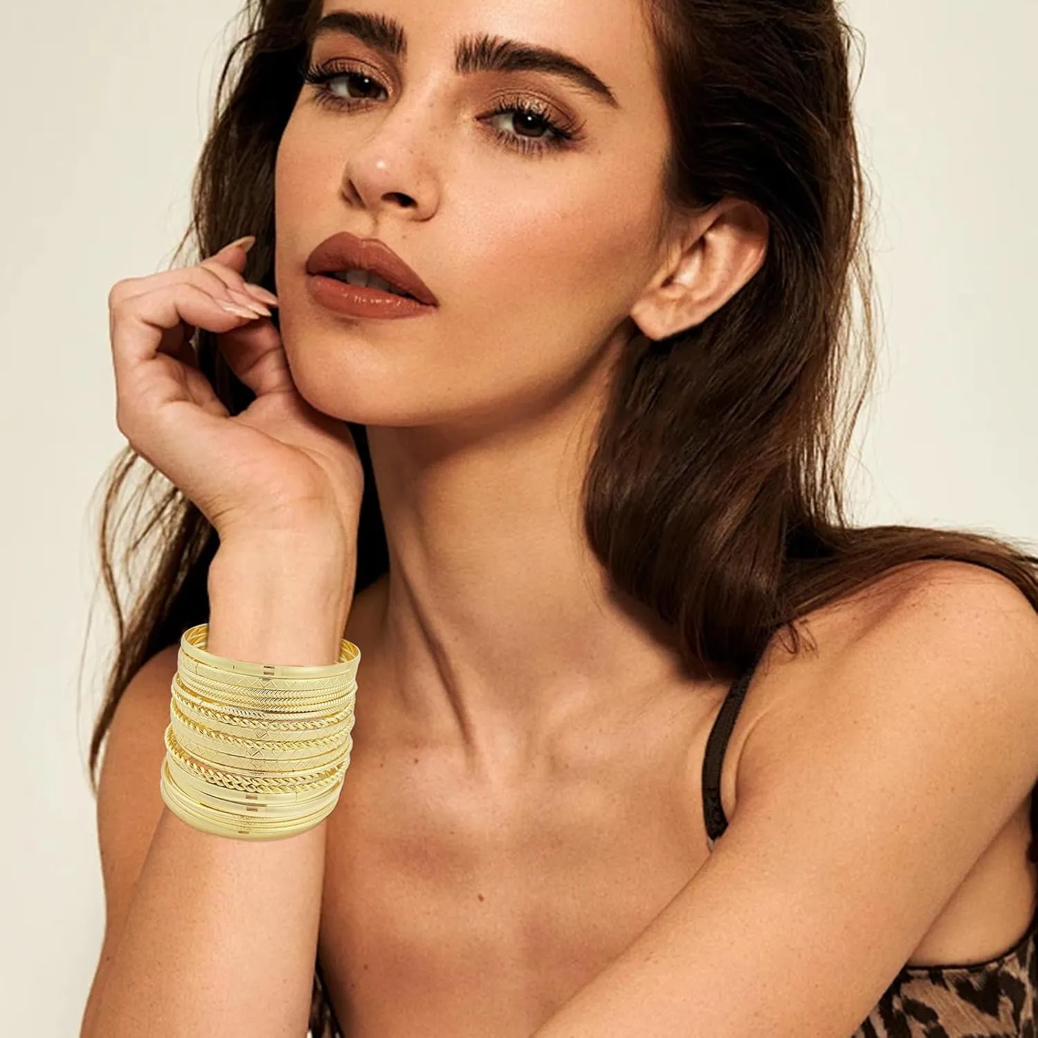 FUNOJOY Boho Bangle Bracelets for Women Multi Layer Stackable Textured Bracelets Boho Jewelrys Set for Women - 10~20Pcs