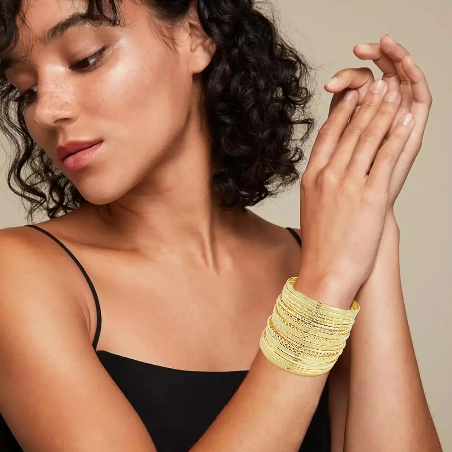 FUNOJOY Boho Bangle Bracelets for Women Multi Layer Stackable Textured Bracelets Boho Jewelrys Set for Women - 10~20Pcs