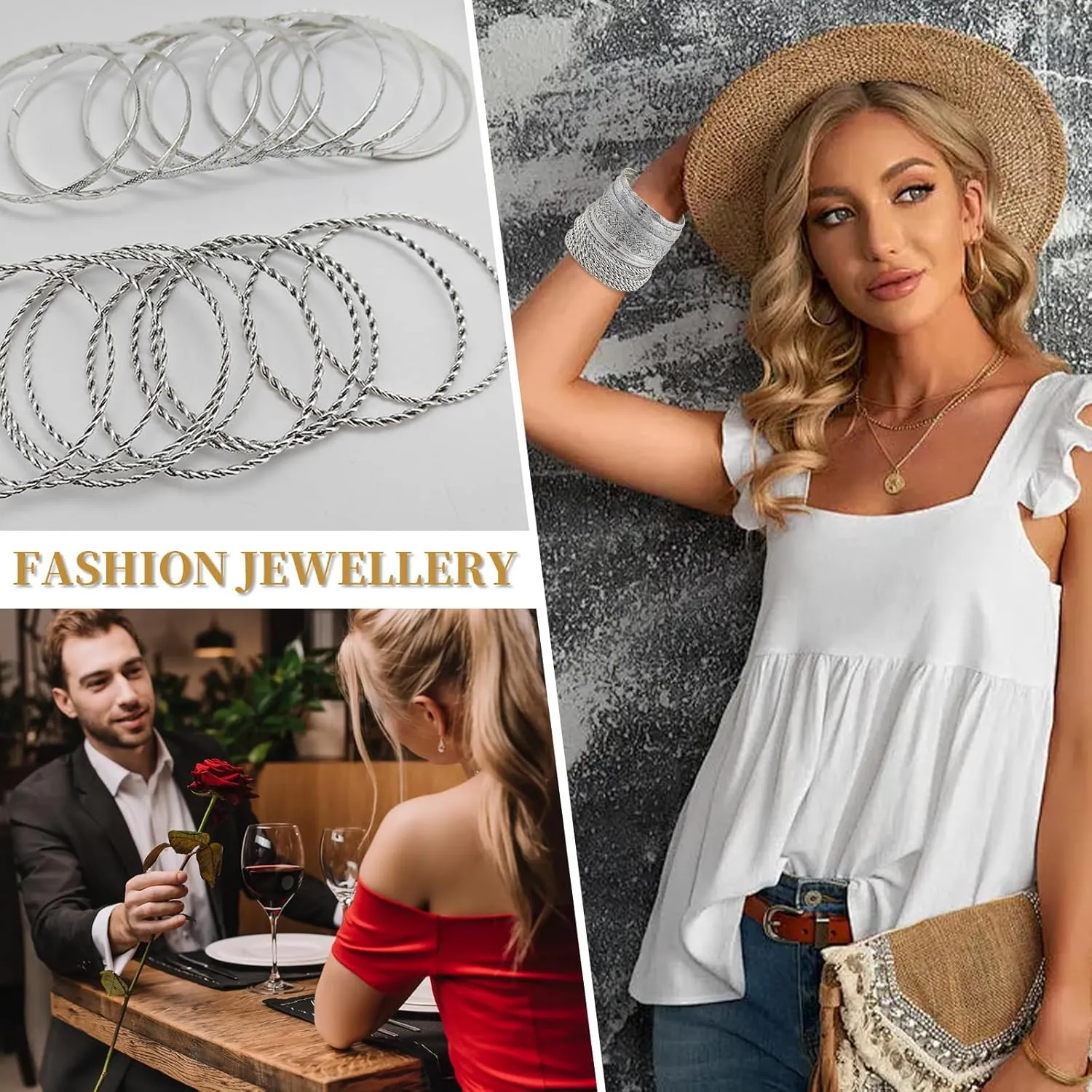 FUNOJOY Boho Bangle Bracelets for Women Multi Layer Stackable Textured Bracelets Boho Jewelrys Set for Women - 10~20Pcs