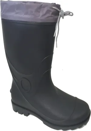 G4U-C9A9 Men's Rain Boots Black Waterproof Drawstring Slip-Resistant Snow Mud Work Shoes