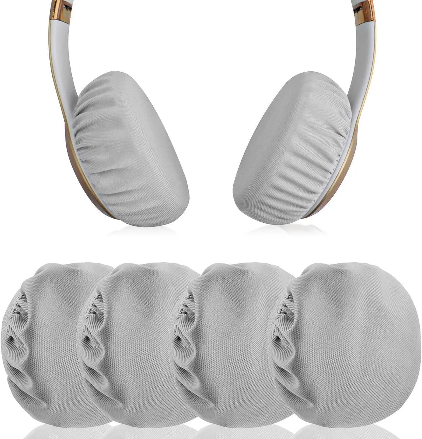 Geekria 2 Pairs Flex Fabric Headphones Ear Covers (Product Safety Certified), Washable & Stretchable Sanitary Protectors Compatible with On-Ear Headset, Sweat-Resistant (S/Grey)