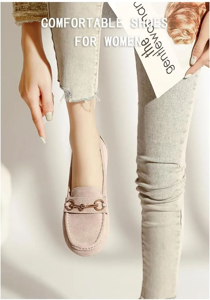 Geerta Women's Moccasins Cute Fashion Chain Decorated Low Top Round Toe Shoes Orthopedic Sandals, Cute Casual Comfortable Lightweight Slip on Shoes, Female Solid All-Match Loafers for Everyday Wear