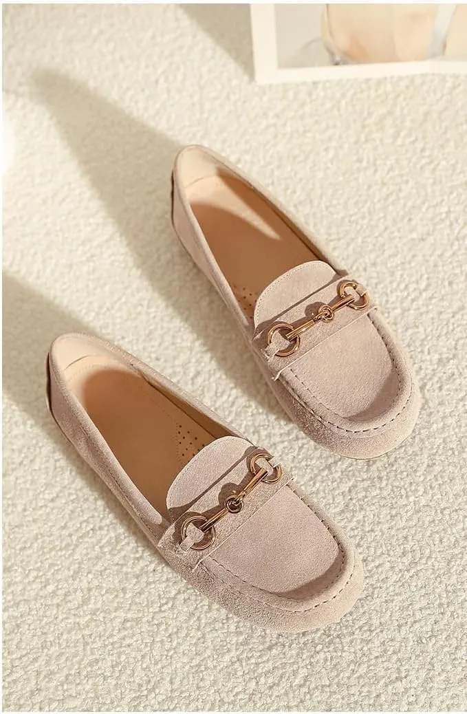 Geerta Women's Moccasins Cute Fashion Chain Decorated Low Top Round Toe Shoes Orthopedic Sandals, Cute Casual Comfortable Lightweight Slip on Shoes, Female Solid All-Match Loafers for Everyday Wear