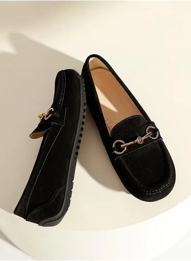 Geerta Women's Moccasins Cute Fashion Chain Decorated Low Top Round Toe Shoes Orthopedic Sandals, Cute Casual Comfortable Lightweight Slip on Shoes, Female Solid All-Match Loafers for Everyday Wear