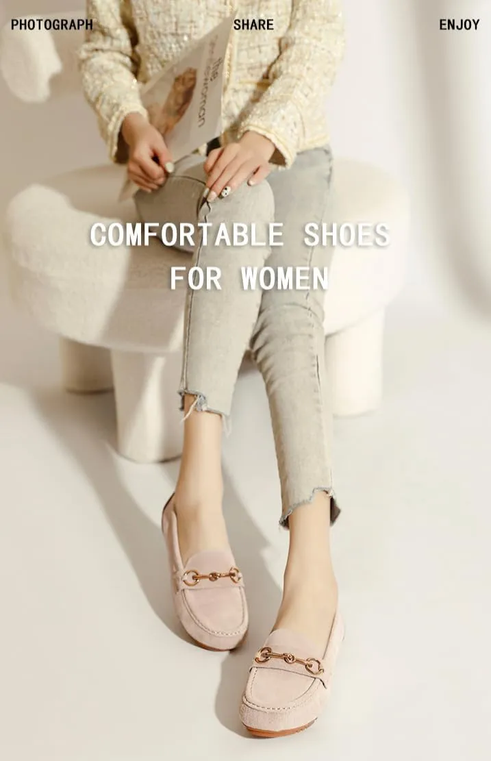 Geerta Women's Moccasins Cute Fashion Chain Decorated Low Top Round Toe Shoes Orthopedic Sandals, Cute Casual Comfortable Lightweight Slip on Shoes, Female Solid All-Match Loafers for Everyday Wear