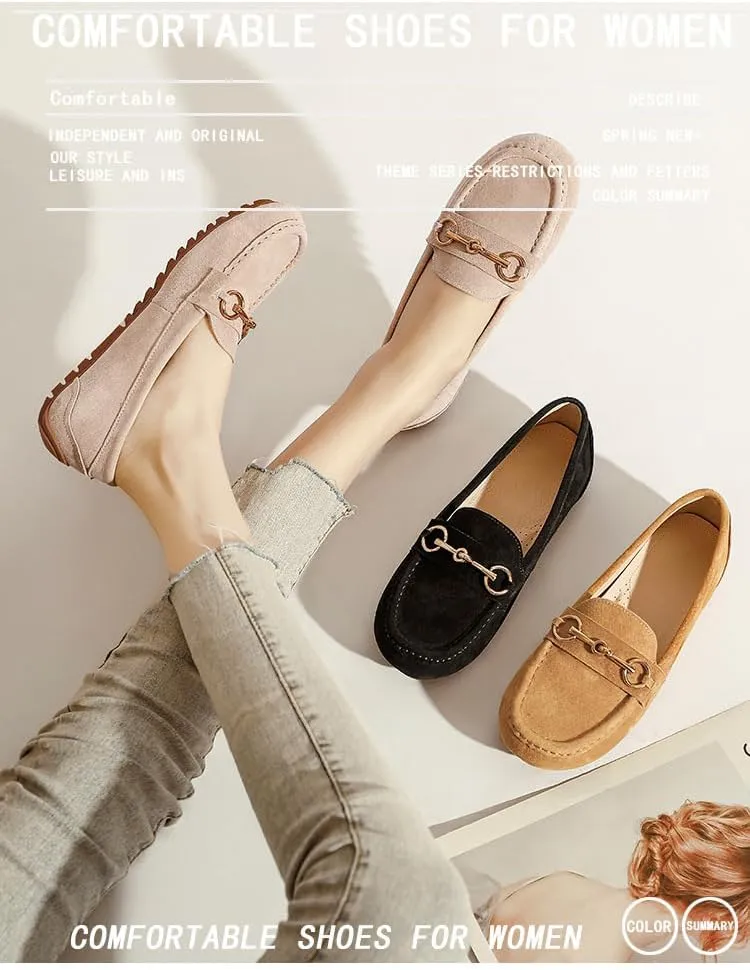 Geerta Women's Moccasins Cute Fashion Chain Decorated Low Top Round Toe Shoes Orthopedic Sandals, Cute Casual Comfortable Lightweight Slip on Shoes, Female Solid All-Match Loafers for Everyday Wear