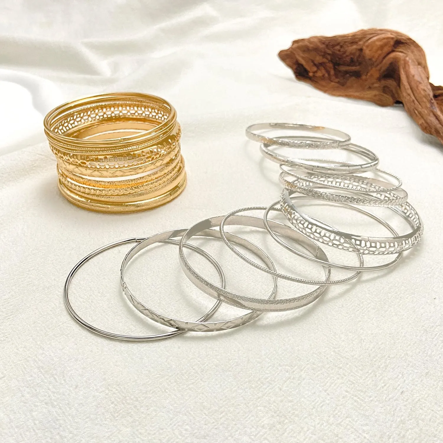 Gold Bangle Bracelets for Women Boho Indian Multi Bangle Bracelet Stackable Textured Bracelets Indian Bracelets for Women