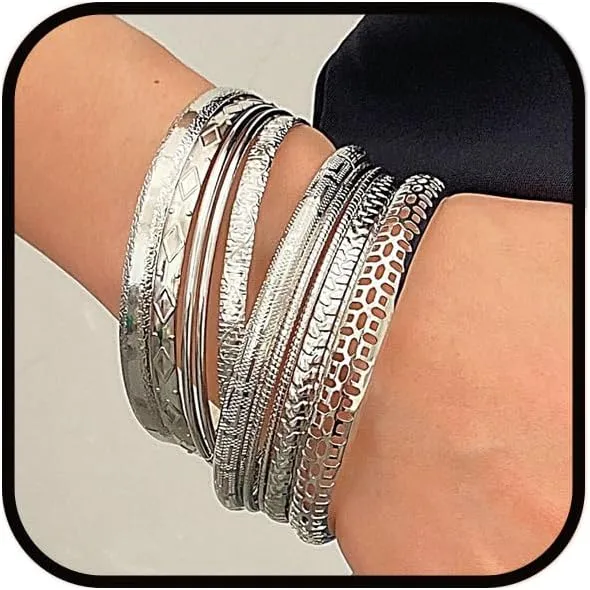 Gold Bangle Bracelets for Women Boho Indian Multi Bangle Bracelet Stackable Textured Bracelets Indian Bracelets for Women