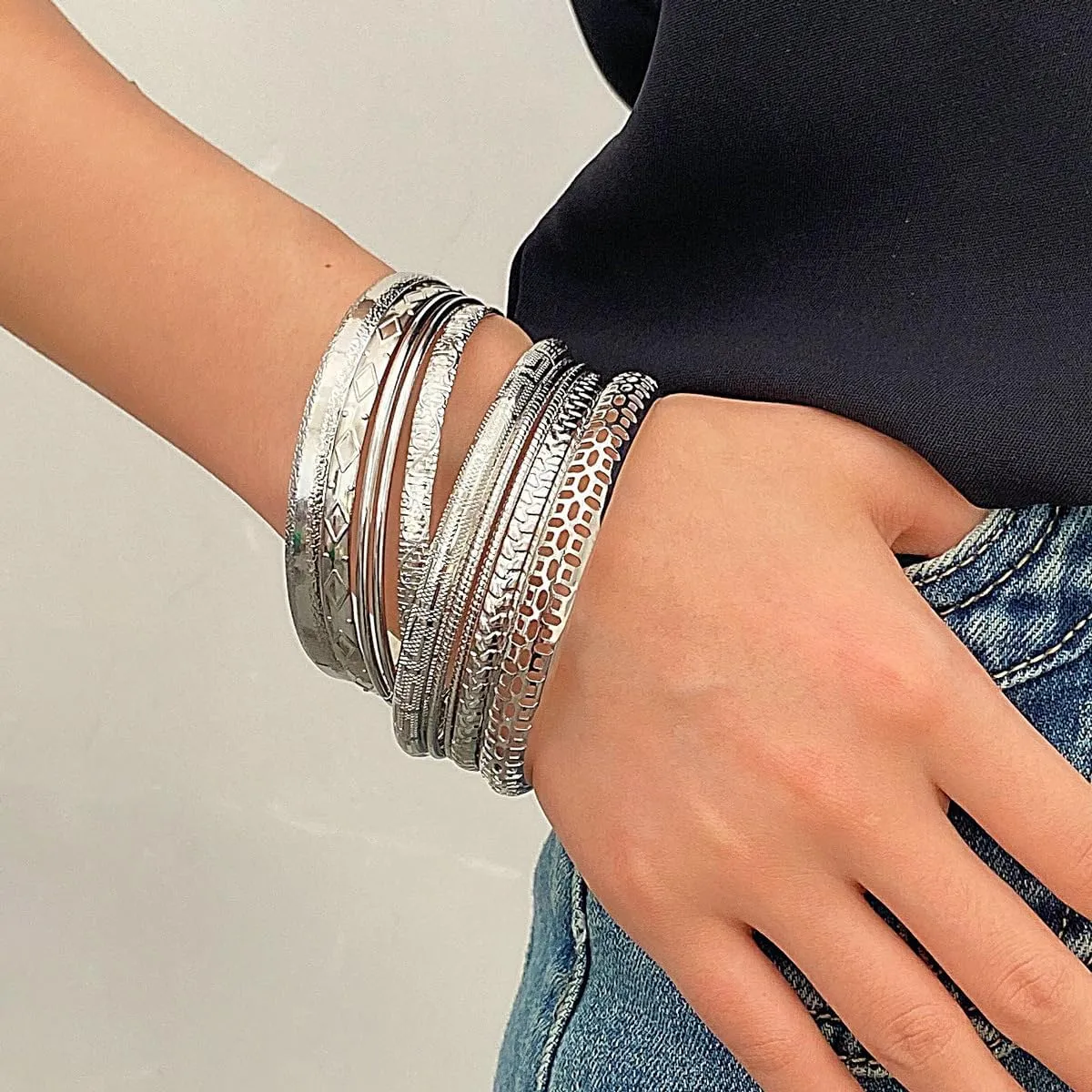 Gold Bangle Bracelets for Women Boho Indian Multi Bangle Bracelet Stackable Textured Bracelets Indian Bracelets for Women
