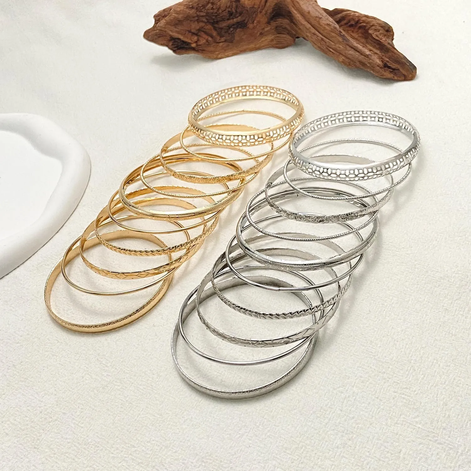 Gold Bangle Bracelets for Women Boho Indian Multi Bangle Bracelet Stackable Textured Bracelets Indian Bracelets for Women