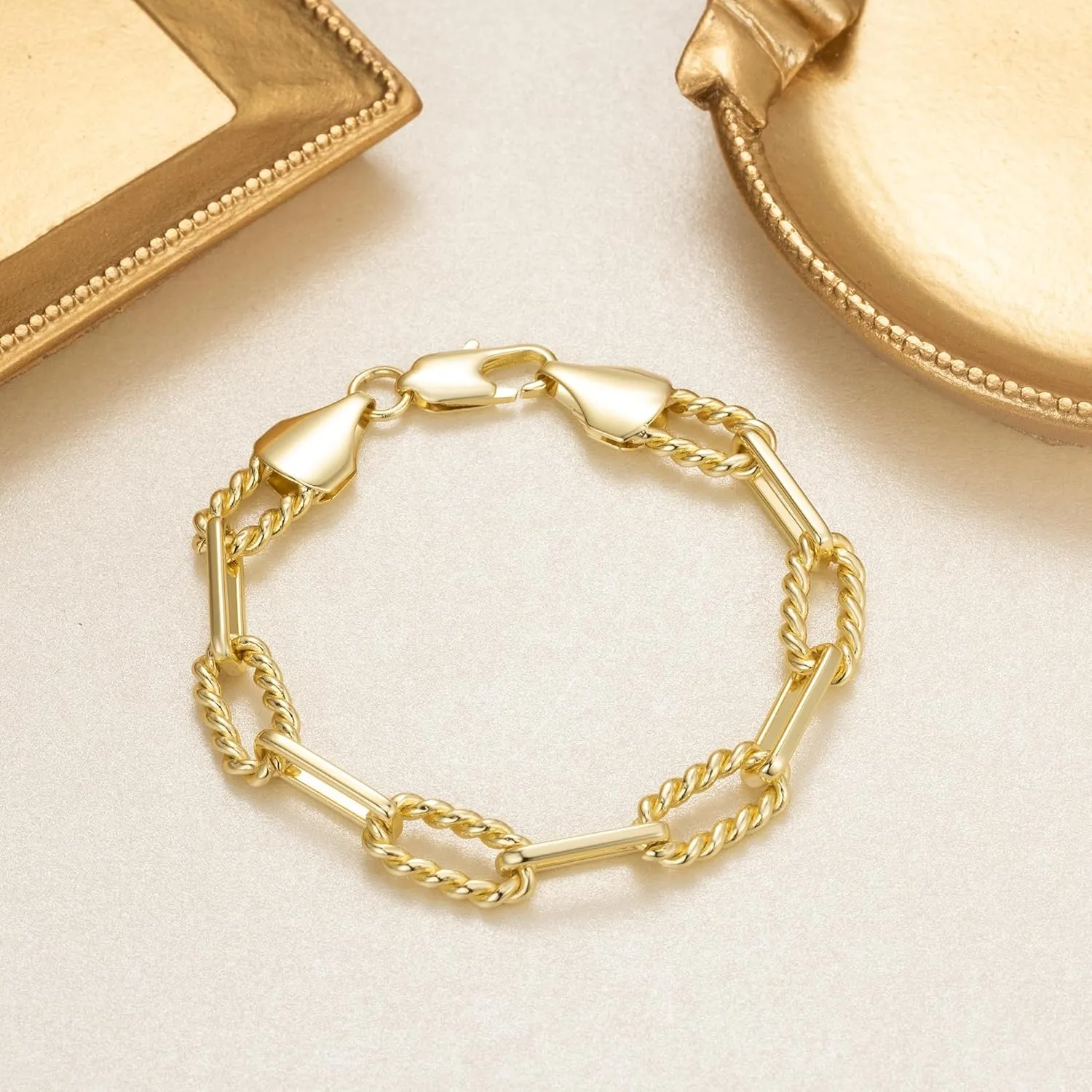 Gold Bracelets for Women & Men Cable Link Paperclip Chain Bracelet for Women Dainty Gold Bracelet Stack Textured Gifts 6.5'' 7.5'' 8.5'' 9.5''