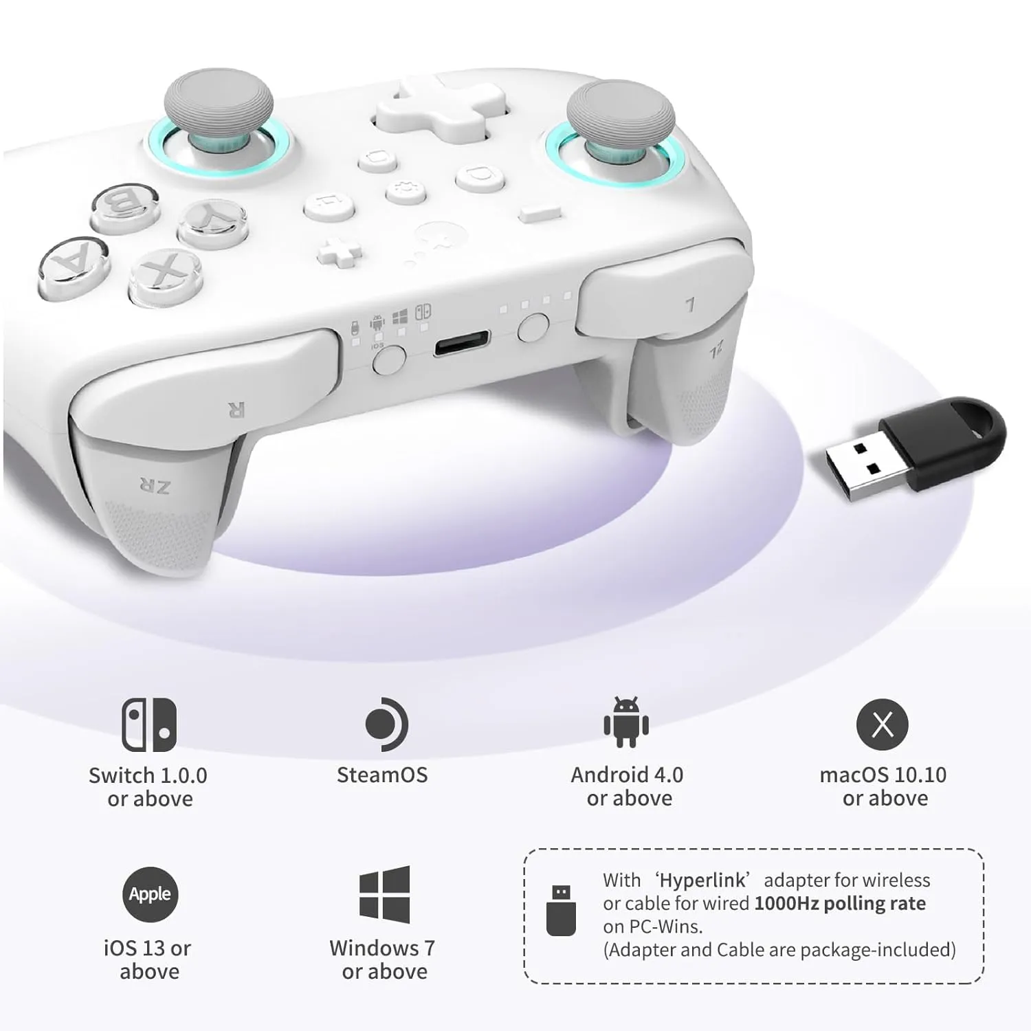 GuliKit KK3 MAX Controller, Kingkong 3 Pro Switch Controller (No Drift) for Switch/PC/Android/MacOS/IOS with 4 Back Buttons, Hall Joysticks and Triggers, Maglev/Rotor/HD Vibration (White)