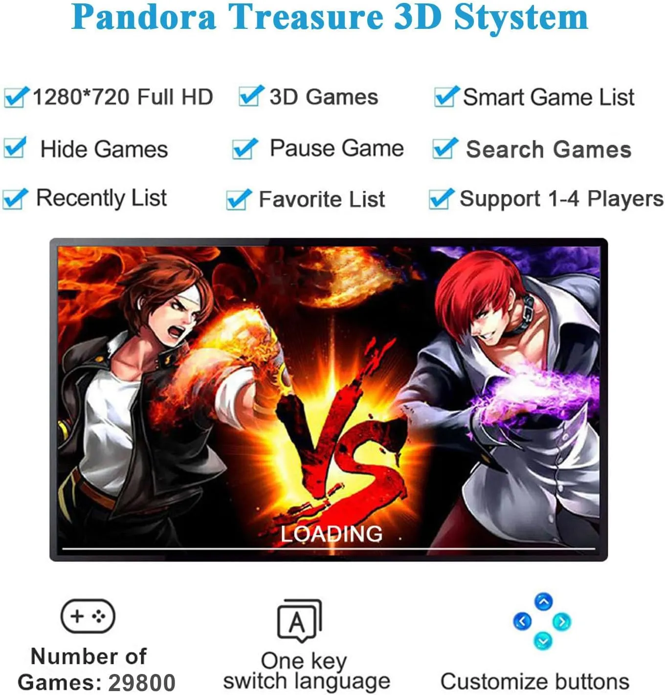 GWALSNTH 29800 in 1 Wireless Pandora Box Bluetooth Arcade Games Console,1280X720 Display,3D Games,Search/Save/Hide/Pause Games,1-4 Players 