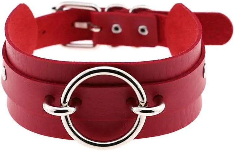 Handmade Women Leather Choker Necklace Adjustable Round Costume Cosplay Nightclub Punk Neck Collar Choker