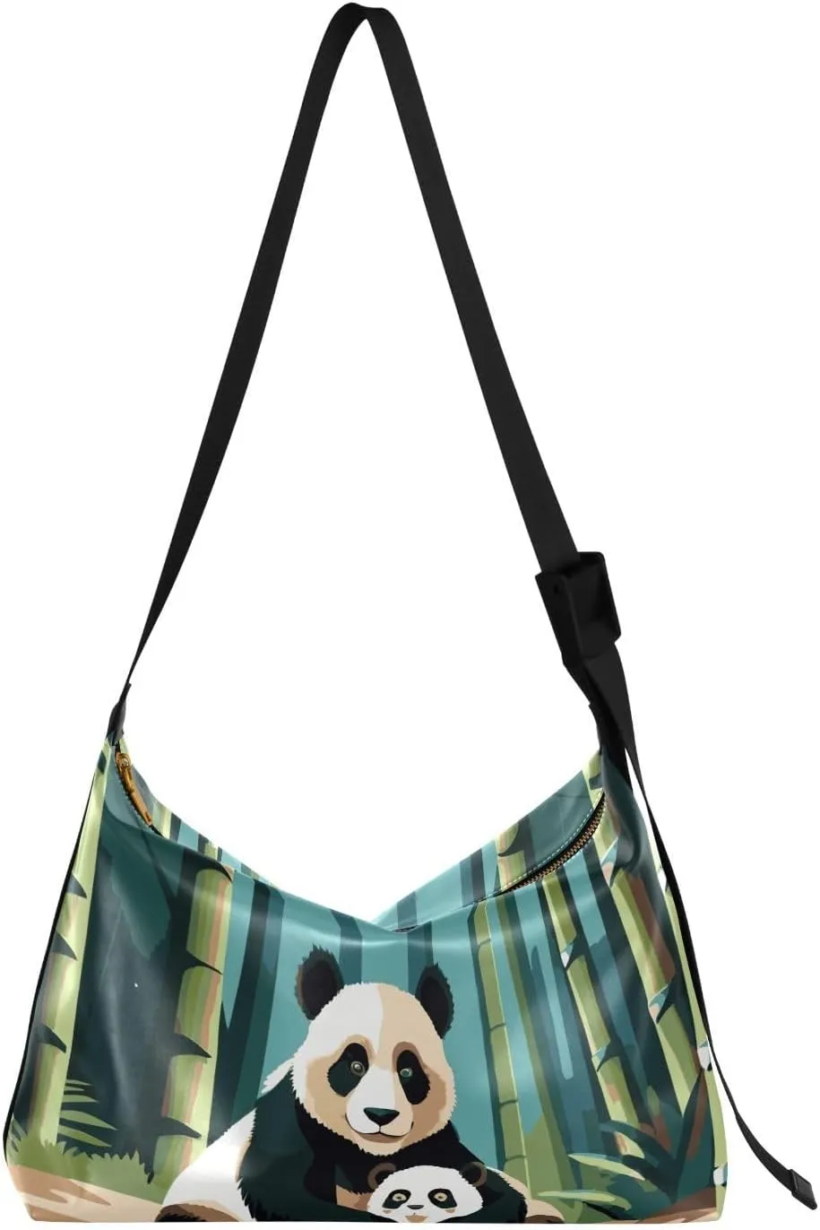 Happy Family Pandas Hobo Crossbody Bags for Women Leather Large Shoulder Bag Cross Body Bamboo Forest Trendy Womens Tote Bags Handbag for Travel Shopping