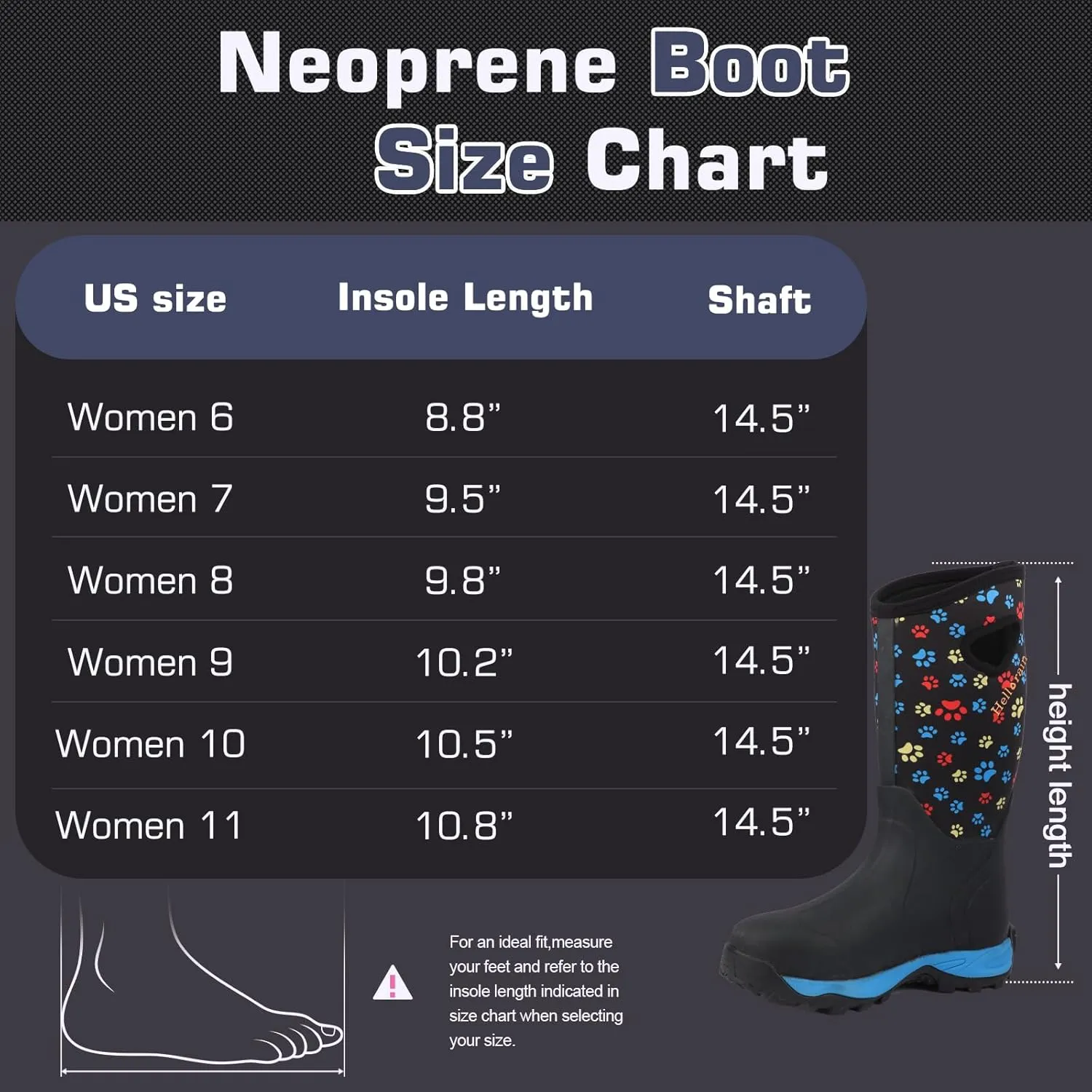 Hellorain Rain Boots for Women Mid Calf Rubber Boots Waterproof Neoprene Insulated Barn Boots for Girl Mud Working Gardening, Farming, Hiking Fishing Water Boots