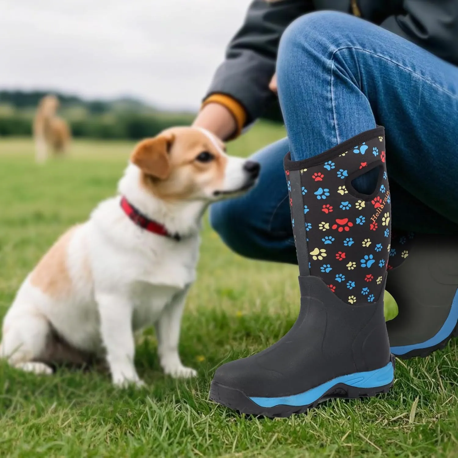 Hellorain Rain Boots for Women Mid Calf Rubber Boots Waterproof Neoprene Insulated Barn Boots for Girl Mud Working Gardening, Farming, Hiking Fishing Water Boots