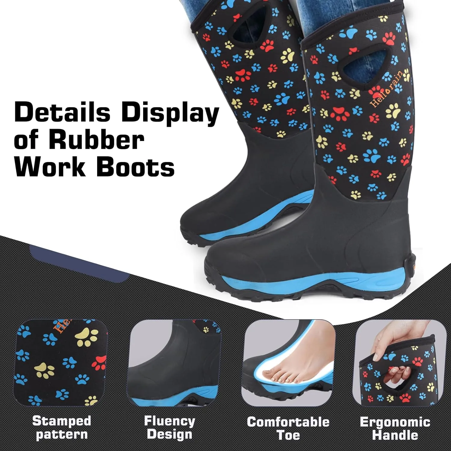 Hellorain Rain Boots for Women Mid Calf Rubber Boots Waterproof Neoprene Insulated Barn Boots for Girl Mud Working Gardening, Farming, Hiking Fishing Water Boots