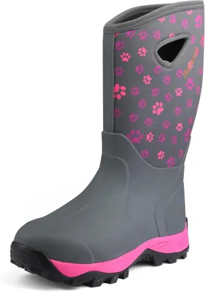 Hellorain Rain Boots for Women Mid Calf Rubber Boots Waterproof Neoprene Insulated Barn Boots for Girl Mud Working Gardening, Farming, Hiking Fishing Water Boots
