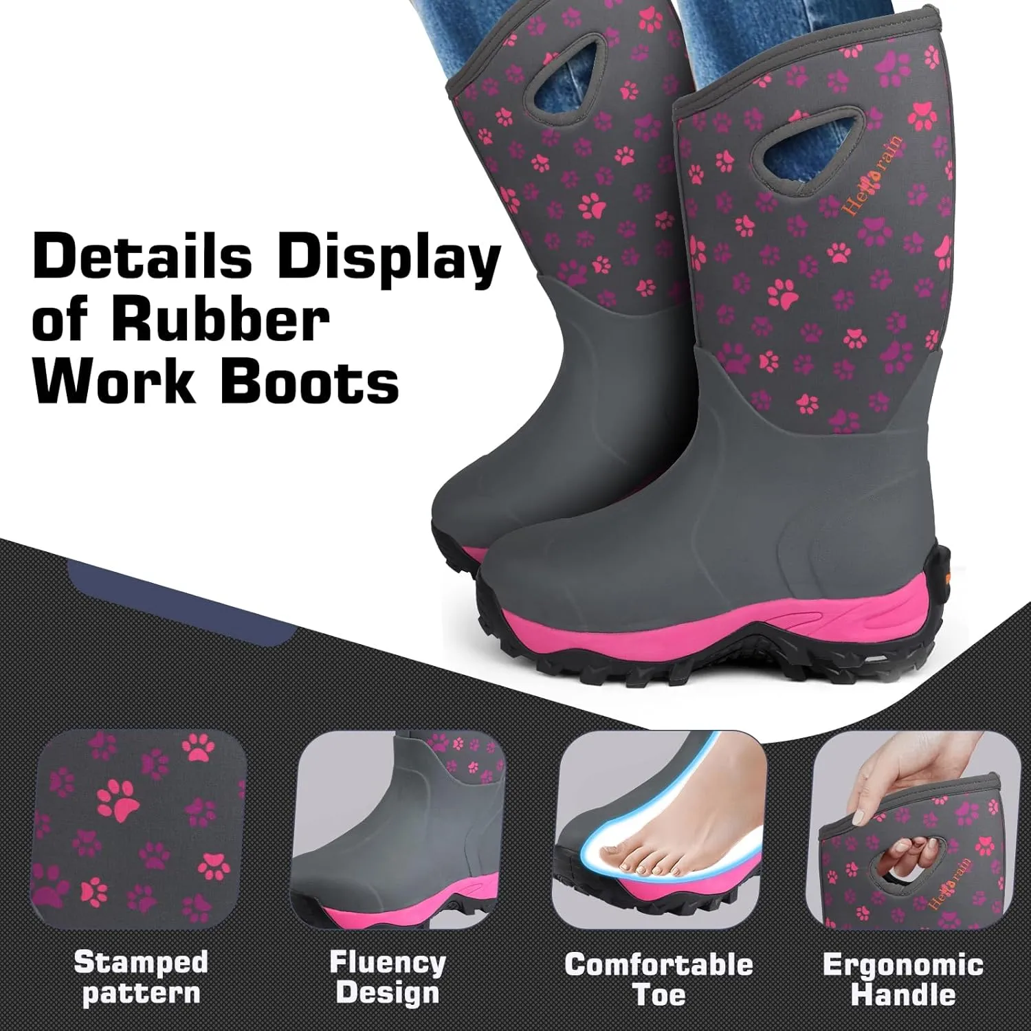 Hellorain Rain Boots for Women Mid Calf Rubber Boots Waterproof Neoprene Insulated Barn Boots for Girl Mud Working Gardening, Farming, Hiking Fishing Water Boots