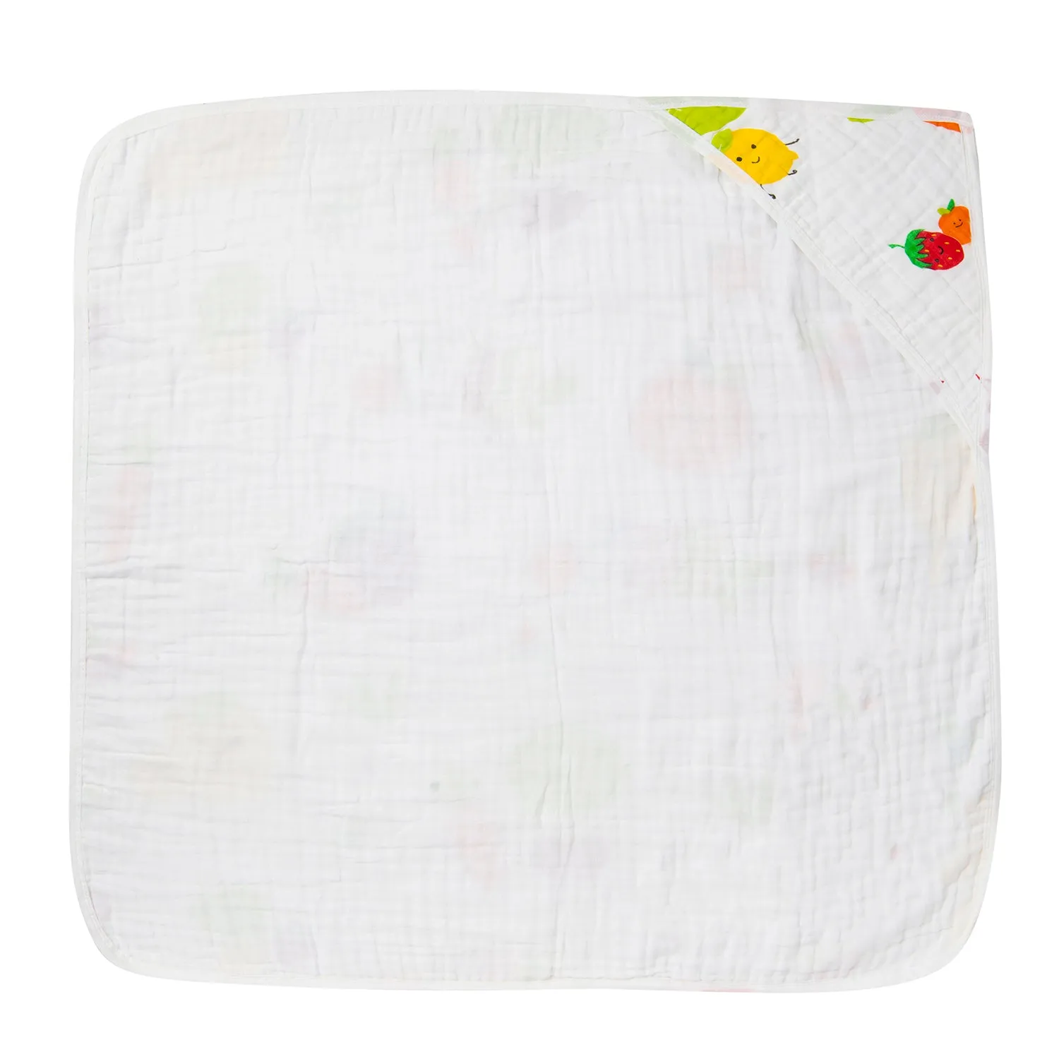 Hooded Wrapper 100% Muslin Cotton Fun With Fruits White